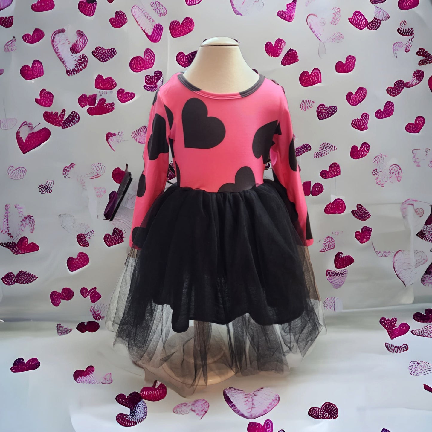 Pink and Black Hearts Tulle Dress