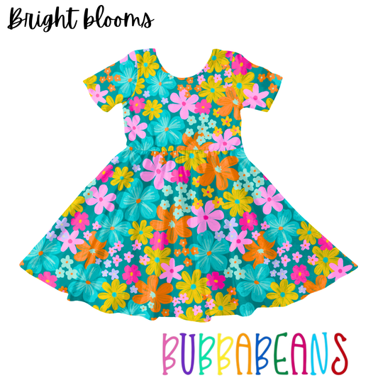 Bright Blooms Short Sleeve Twirl Dress