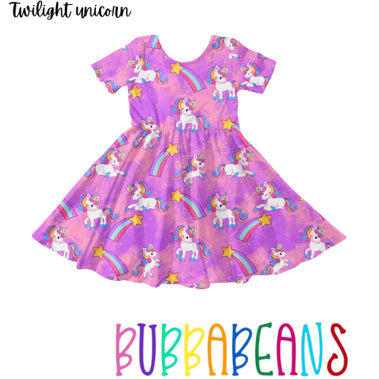 Twilight Unicorn Short Sleeve Twirl Dress
