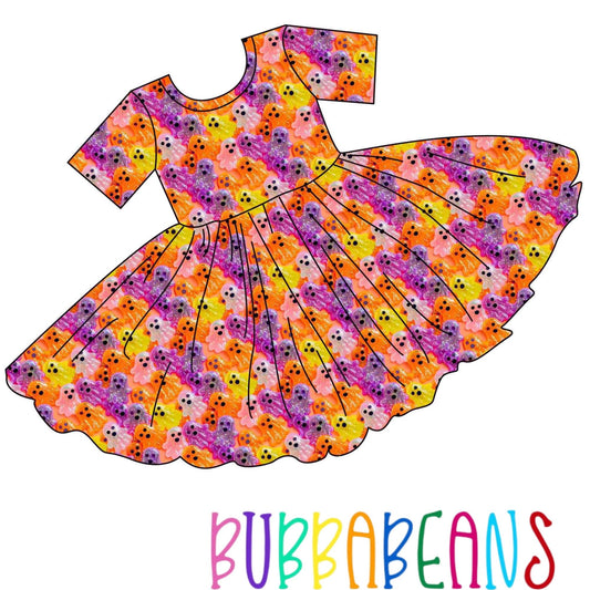 Sparkle Ghosts Short Sleeve Twirl Dress