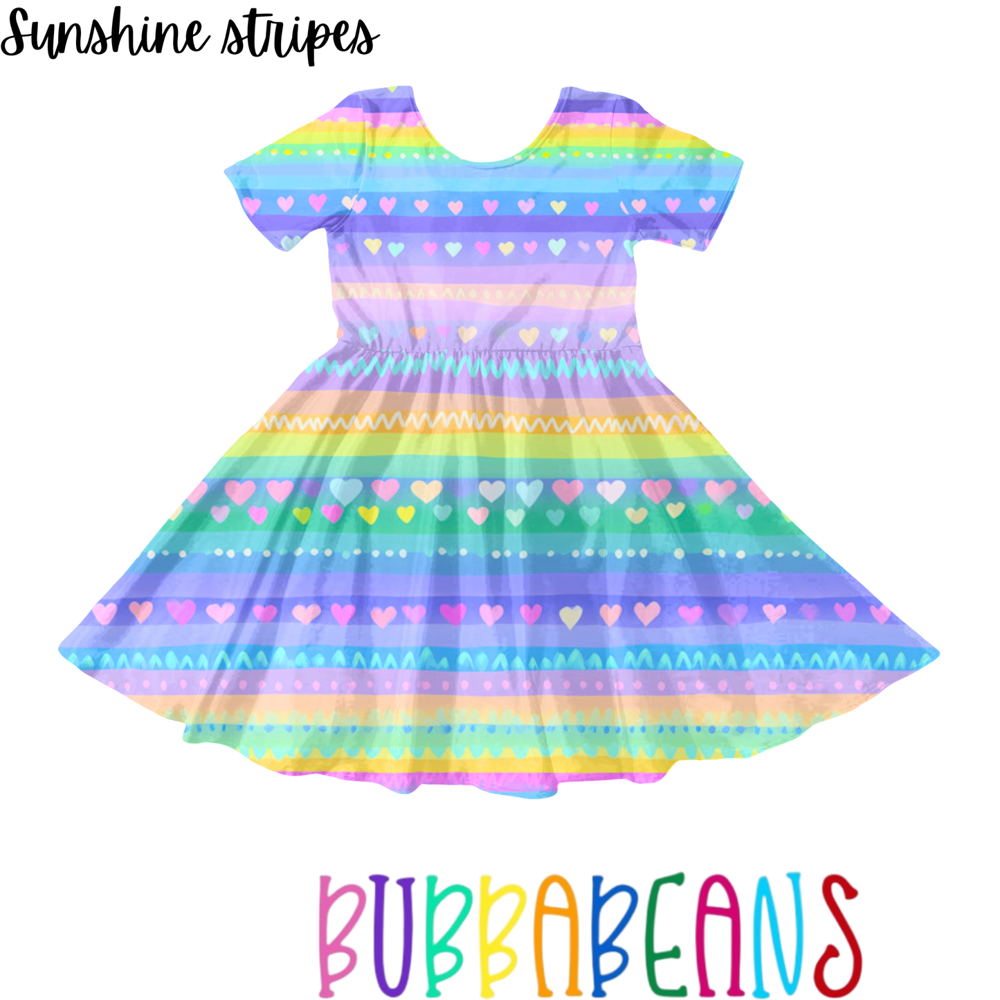 Sunshine Stripes Short Sleeve Twirl Dress
