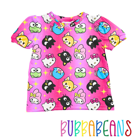 Hot Pink Kitty Puff Sleeve Tee